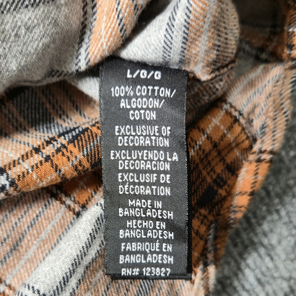 Men’s Orange/Gray Flannel Shirt By Raw Yarn Industries Size Large - Picture 8 of 13